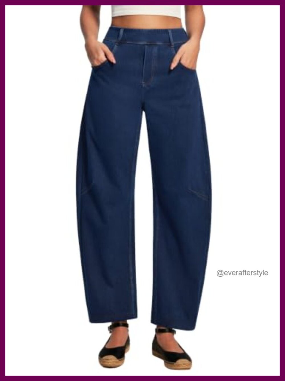 Stretchy Barrel Jeans High Waisted Pull On Wide Leg Stretch Denim